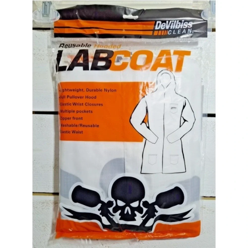DeVilbiss Hooded Lab Coat Mens 3XL White Reusable Nylon DEV-803665 NWT
